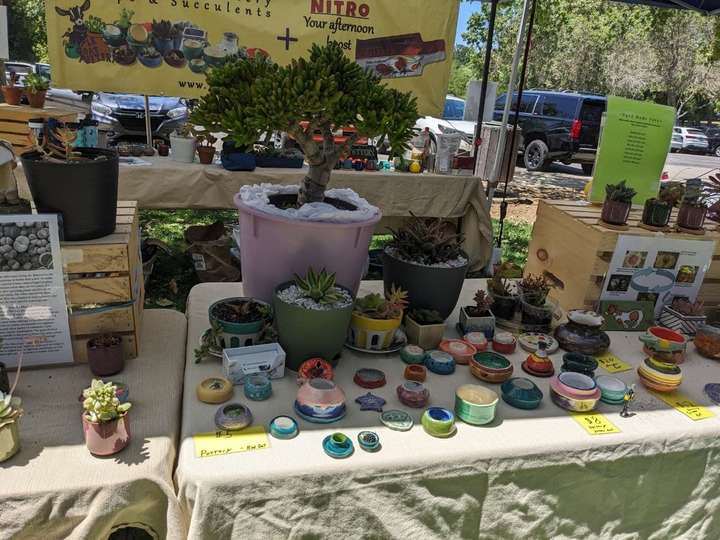 Pottery display at booth.
